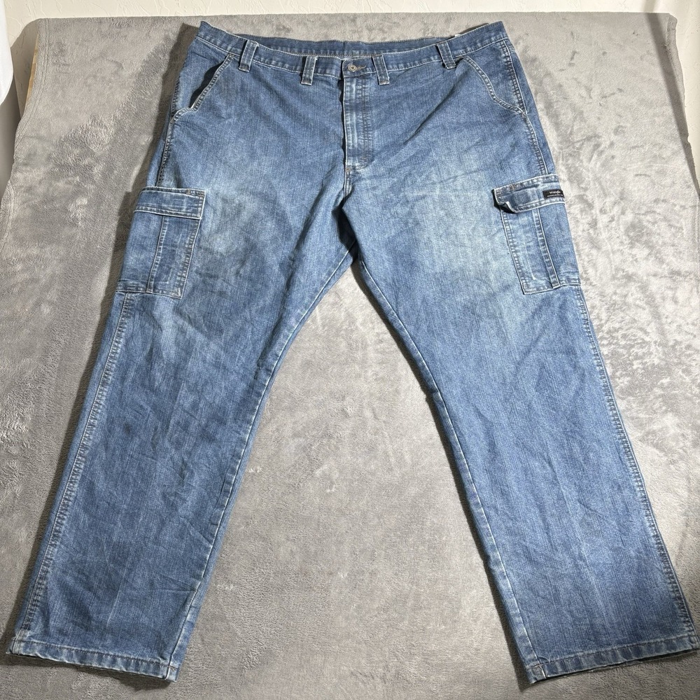 Wrangler Mens Jeans 46x32 Blue Denim Relaxed Fit Durable Workwear